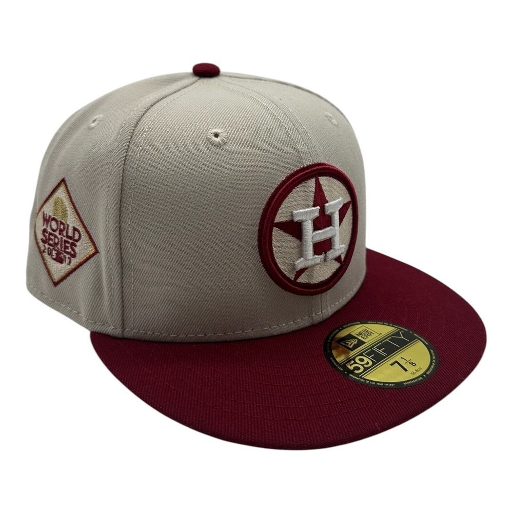 New Era 59Fifty Houston Astros Hat Cap 7 1/8 Grey Red 2017 World Series Patch